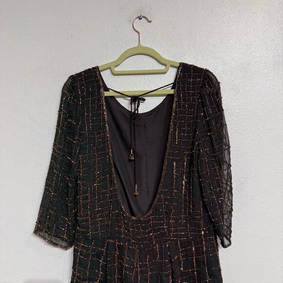 Raga Black Beaded Midnight Kiss Open Back Romper Sz M - Picture 5 of 11